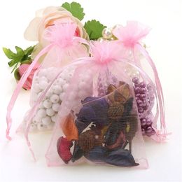 100Pcs Jewellery Bags Packing Drawable Pink Organza Bags 7x9 9x12 10x15 13x18 17x23cm Gift Bags Sachet Organza Wedding Decor