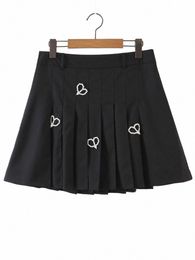 good Quality Plus Size Pleated Skirt Women 2023 Summer Empire Pearl Love Heart Decorati Bottoms Oversized Curve Clothes 20Nj#