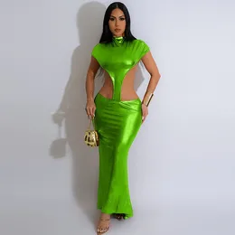 Party Dresses Sexy Metallic Night Club Women Evening Gown Cut Out Backless Slim Long Maxi Dress Y2K Clothes Vestidos Longos