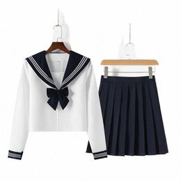 jk Black Collar White Lines Basic School Uniform Girl Sailor Suits Pleated Skirt Japanese Style Clothes Anime COS Costumes Women k0uI#