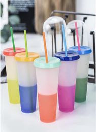 cheapest color changing cup 20oz white color Plastic Drinking Tumblers Candy colors Reusable cold drinks cup magic Coffee beer m1523155
