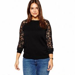 plus Size Lg Raglan Lace Sleeve Casual Sweatshirt Women Spring Autumn Solid Black Cott Loose Elegant Fi Hoodie 7XL 8XL L4U9#