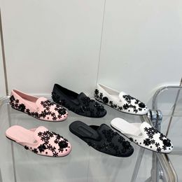 designer shoes satin mules embellished sandals sheepskin mules crystals rubber outsole shoes NO550