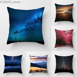 Pillow Night Starry Sky Natural Landscape Printing Cover Sofa Decoration Car Office Seat Cushion Room Home Y240401