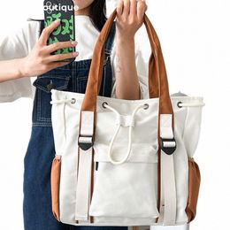 spl-proof Nyl Fabric Shoulder Crossbody Bags For Women Multi-pocket Drawstring Tote Bag Large Capacity Student Book Handbag B4xA#