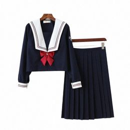 jk uniform skirt NAVY sailor suit school uniform dark Department women's Halen Costume pary top shirt e2nG#