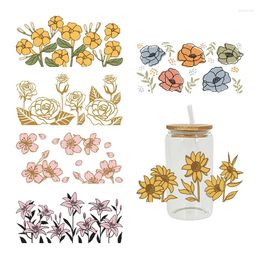 Window Stickers UVDTF Transfer Sticker Flower Theme For The 16oz Libbey Glasses Wraps Cup Can DIY Waterproof Easy To Use Custom Decals D8088