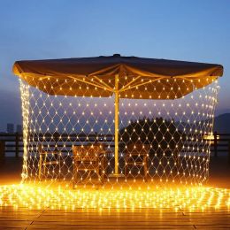 Solar or EU plug 3*2m Led Net Lights Outdoor Net Mesh Tree-Wrap Lights Curtain String Lights for Window Wall Garden Fence Decor