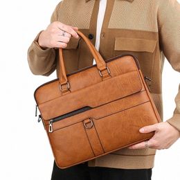 leather Briefcase For Men Bost Handbag Laptop Document Folder Shoulder Busin Vintage Menger Crossbody Side Designer Bag B9lU#