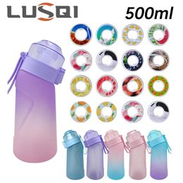 LUSQI 500ml Water Bottle With 7pc Random Flavour Pods Transparent With Straw Leak Proof Suitable for family outdoor fitness 240322