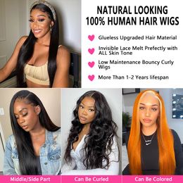 Remy 13x6 Hd Lace Human Hair Lace Wigs for Women Pre-Plucked Lace Brazilian Remy Straight Wig Wave with HD Frontal and Closure
