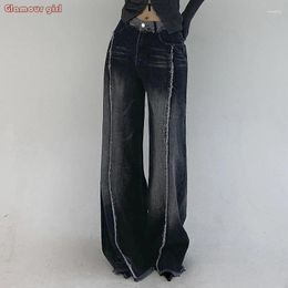 Women's Pants Retro Washed Suede Edge High Waisted Micro Flared Jeans For Women To Look Slim And Versatile Wide Leg Casual Autumn