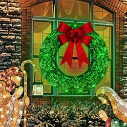 Decorative Flowers Led Christmas Garland Luminous Metal Wreath With Big Bowknot Front Door Home Party Hanging Decor