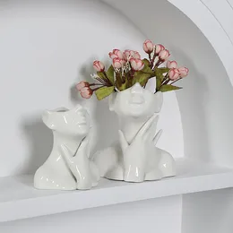 Vases Ceramic Face Sculpture Floral Vase Handicrafts Female Form Head Mold Flowerpot Desktop Ornament Home Decor For Wedding Party