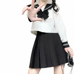 girl Black School Sets Carto Costume Japanese Sailor S-2XL Navy Basic Women Uniform Suit X5iF#