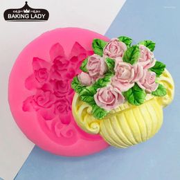 Baking Moulds 3D Rose Flower Pot Silicone Mould DIY Cake Fondant Tool Homemade Handmade Soap