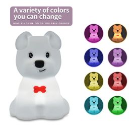 Dog Night Light Touch Sensor Remote Control 9 Colours LED Dimmable Timer Rechargeable Silicone Puppy Lamp for Children Baby Gift