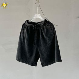 Heavy Fabric Washed Shorts Men Woman Embroidery Loose Stretch Drawstring Joggers Streetwear Shorts