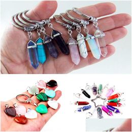 Key Rings Selling Healing Crystals Amethyst Rose Quartz Bead Chakra Point Women Men Natural Stone Heart Star Keychain Drop Delivery J Dh9Rv