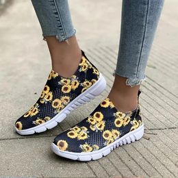 Casual Shoes Ladies 2024 Fashion Print Slip-on Sneakers Women Summer Breathable Knitted Sock Tennis Comfort Vulcanized