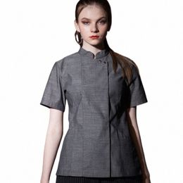 chef uniform Restaurant Cooking coat Hotel Chef Kitchen Uniform summer cook's tunic Barbershop Cafe Sushi Waiter Workwear 934u#