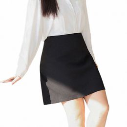 good Quality Commuter A-line High Waisted Mini Skirt Plus Size Women Classic Office Lady Black Bottoms v2aQ#