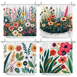 Shower Curtains Beautiful Flowers Curtain Watercolor Leaves On The Top Plant With Floral Bathroom Decor Set Hooks