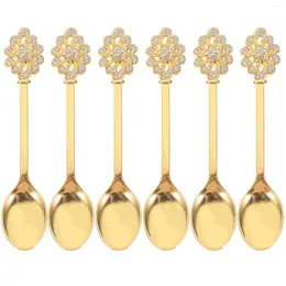 Spoons Long Handle Spoon Portable Alloy Multi-use Ice Cream With Delicate Rhinestone Charm