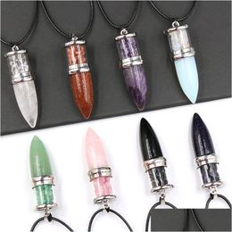 Pendant Necklaces Natural Stone For Women Men Gravel Pink Quartz Green Aventurine Obsidian Lapis Lazi Pendum Fashion Rope Ch Dhgarden Dhies