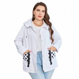hailuozi 2023 New Plus Size Women Clothing Short Hooded Trench Coat High Quality Windbreaker Polka Spot Women's Jackets 733 W9cB#