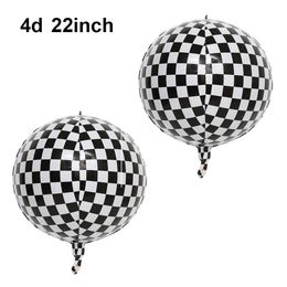 5pcs Large 22 Inch 4D Black White Checkered Balloons Checkered Flag Ballons Racing Car Theme Birthday Party Decorations Kids