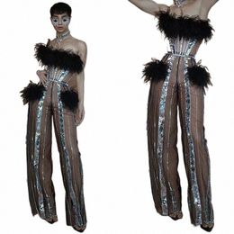 sexy Mesh Transparent Sequins Jumpsuit Women Pole Dance Clothing Nightclub Ds Dj Gogo Rave Outfits Drag Queen Costume XS7561 50v1#