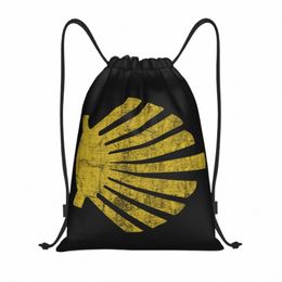 camino De Santiago Drawstring Backpack Sports Gym Bag for Men Women Scallop Shell Hike Training Sackpack M66w#