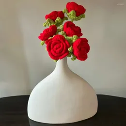 Decorative Flowers 1pc Knitted Rose Fake Bouquet Simulation Flower Wedding Party Decoration Knitting Crochet Woven Single Table Decor