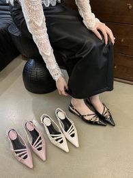 Casual Shoes Pointed Toe Women Sandals Narrow Band Low Flat Heeled Pink Black White Back Belt Buckle Summer Mules Woman Size 39