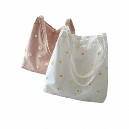 small Canvas Tote Bag for Women 2023 Girls Shopper Designer Handbag Casual Embroidery with Daisy Crochet Cute Mesh Shoulder Bags x4GI#