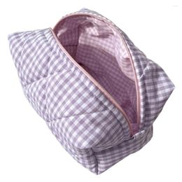 Cosmetic Bags Women Make Up Brush Large Capacity Quilted Chequered Makeup Bag Lady Purse For Cosmetics Brushes
