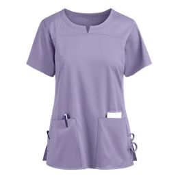 Women's Nursing Uniform Tshirts Tops Short Sleeve Pocket Care Workers Scrubs Medical Working Uniform Nursing Workers Scrubs Tops