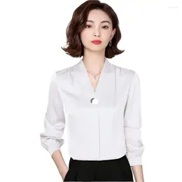 Women's Blouses V-Neck Satin Long Sleeve Shirts Women Slim Office Ladies Formal Work Tops Blusas De Mujer Bonitas Y Baratas