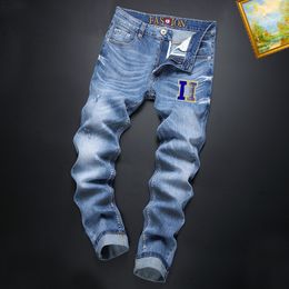 purple jeans mens luxury jeans designer jeans pant stacked trousers biker embroidery ripped for trend size jeans men tears european jean hombre mens pants #13