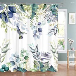 Shower Curtains Green Tropical Plant Leaves Curtain Eucalyptus Gold Branches Botanical Floral Fabric Bathroom Decor