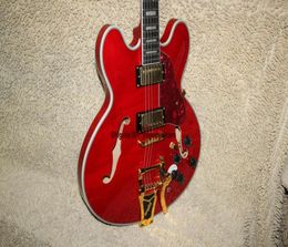 Custom 335 Jazz Guitar Red With Tremolo system Electric Guitar Gold Hardware Ebony fingerboard High Quality Whole Guitars A1119005606