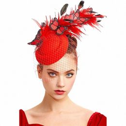 bride Fascinator Hats For Weddings Accories Women Elegant Butterfly Headwear Ladies Feather Church Fedora Cap Hair Pin 99AC#