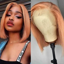 Nxy Vhair Wigs Rongduoyi Light Orange Bob Synthetic Silky Short Natural Straight Hair Lace Front Wig for Black Women Cosplay Makeup Wear 240330