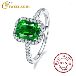 Cluster Rings BONLAVIE Vintage Style Green Emerald Ring 925 Sterling Silver Anel Feminino Aneis Bijoux Engagement Jewellery BN-1009R