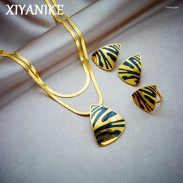 Necklace Earrings Set XIYANIKE Luxurious Triangle Court Style Jewellery Ring 3pcs For Women Fashion Accessories