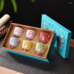 Teaware Sets Enamel Coloured Teacup Retro Tangled Lotus Master Cup Jingde Ceramic Kungfu Tea Set Gift Box