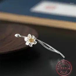 Brooches Amxiu Handmade 925 Sterling Silver Brooch Pins Two Tones Lotus Flower For Women Girls Clothes Wedding Dress Accessories