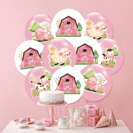 Party Decoration 11pcs Pink Farm Animal Balloons Cow Pig Sheep Farmhouse Latex Baby Shower Girls Birthday Supplies Barnyard Theme