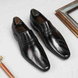 Luxury Men's Loafer Shoe High Quality Black Brown Genuine Leather Slip-On Wedding Formal Party Dress Shoes For Men Oxford Shoes